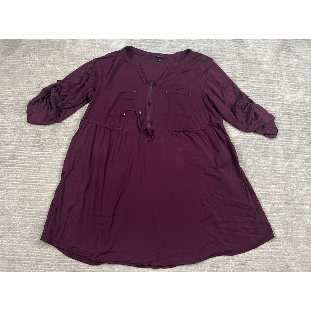 Torrid Dress Womens 3X Red Wine 3/4 Sleeve Boho Mini Pockets Rayon Blend Casual